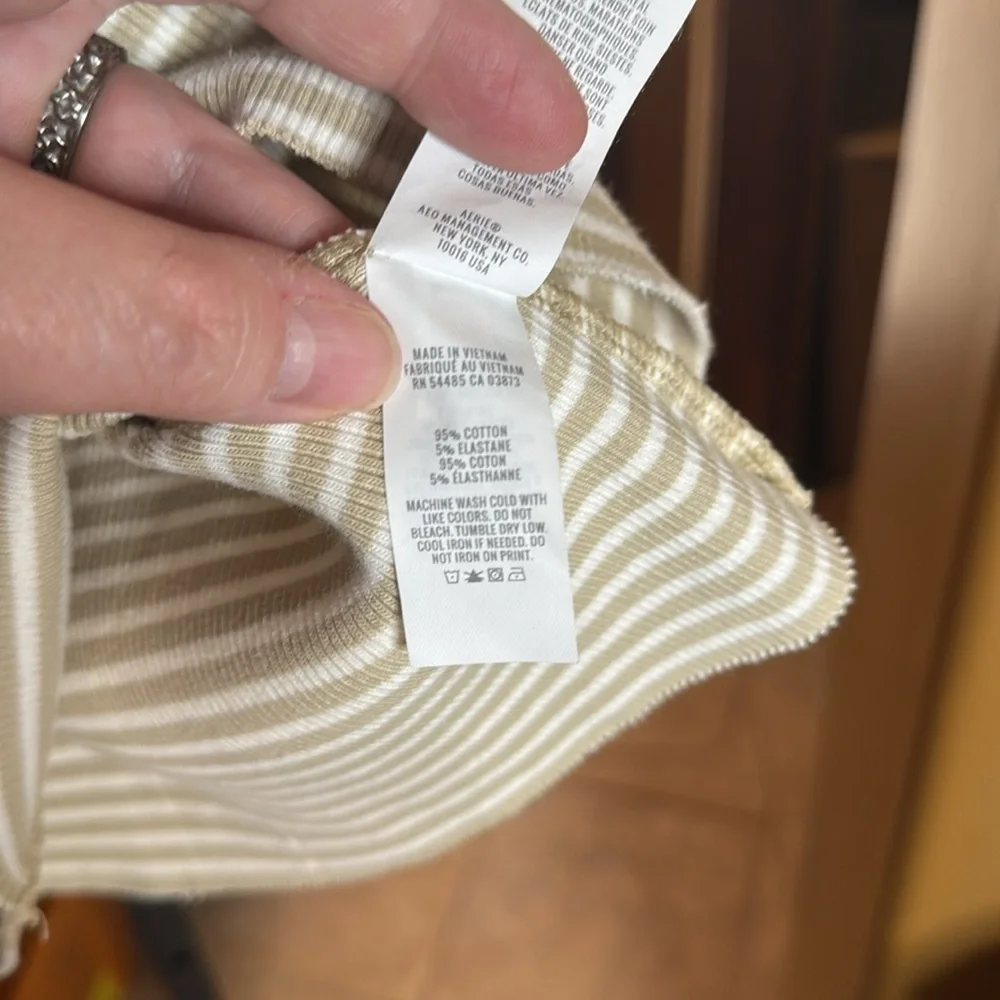 Aerie Henley No BS Tank Top Tan White Stripe Size Medium